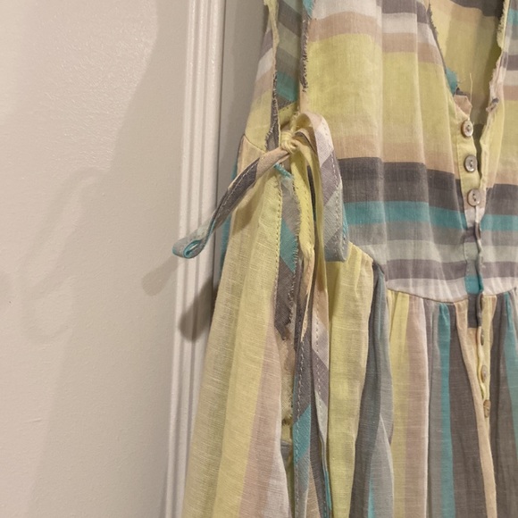 Free People Nora Wide Leg Yellow Multiclolor Striped Jumpsuit Size XSP - Picture 4 of 13